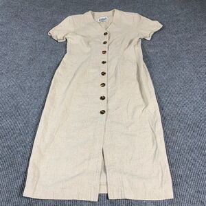 VTG Sheri Martin Dress Womens 14 Large Beige Linen Blend Button Front Maxi Long‎